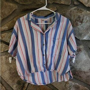 SO Pinstripe Cropped Button Front Shirt